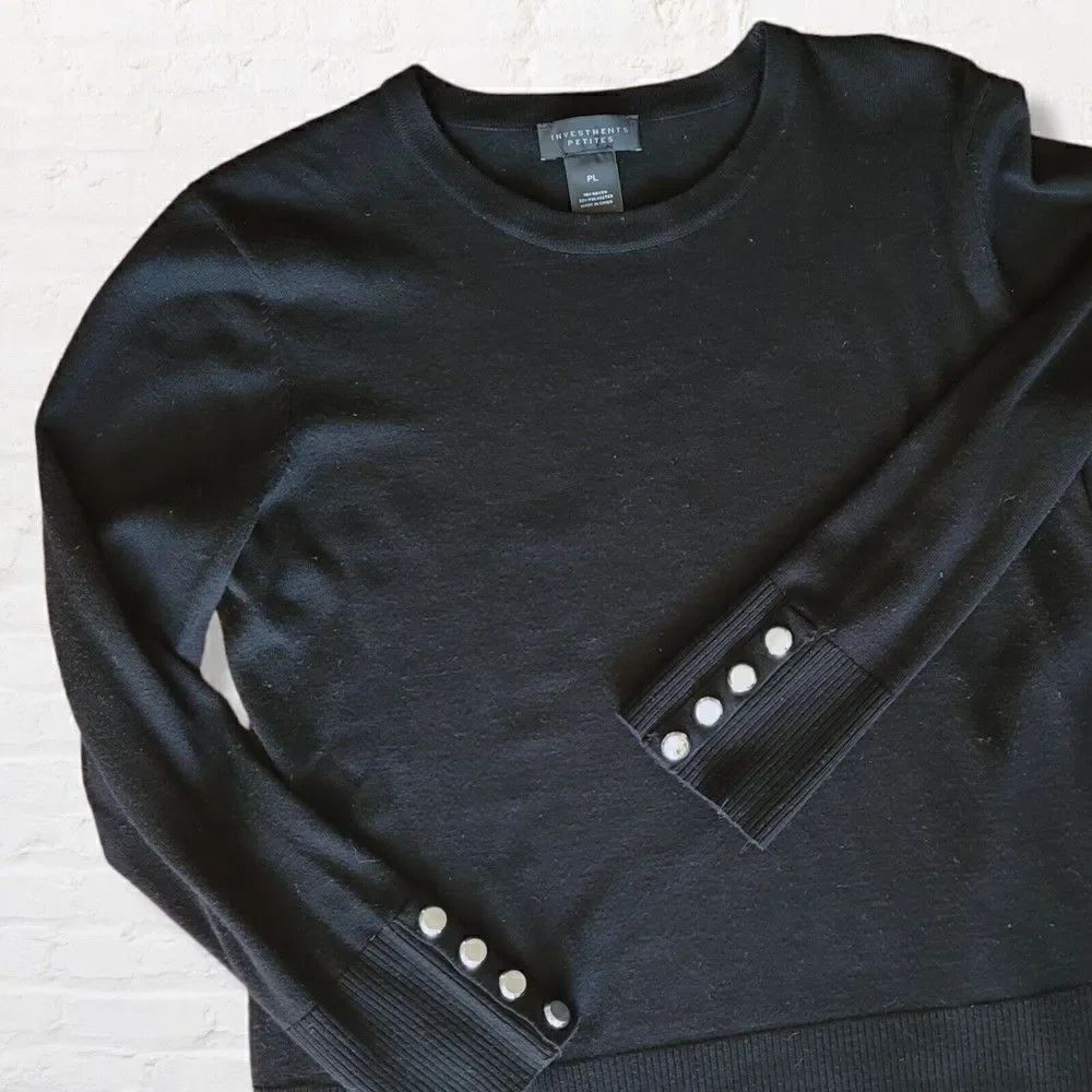 Investment Petites Black Sweater Long Sleeves Silver Buttons Size Petite Large